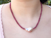 Ruby Necklace with Baroque Pearl Accent