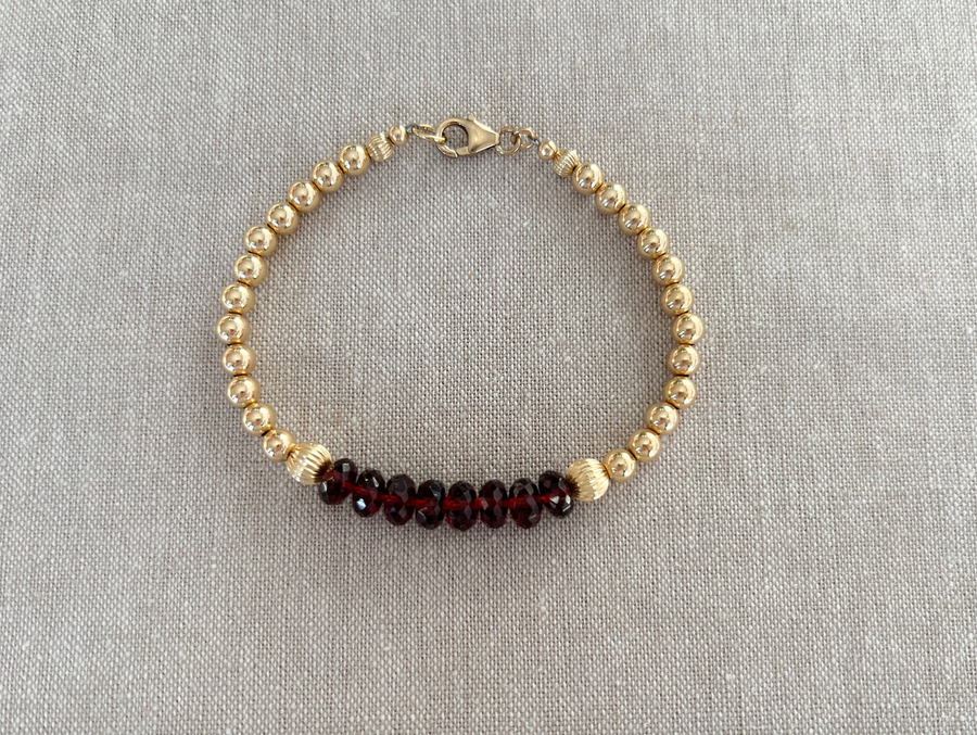Garnet and Gold Beaded Bracelet