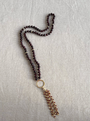 Garnet Necklace with Tassel Accent