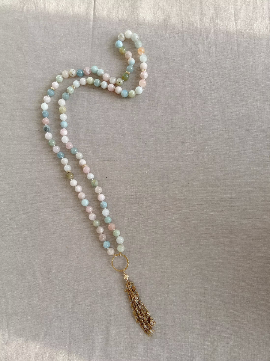 Morganite and Aquamarine Necklace with Tassel