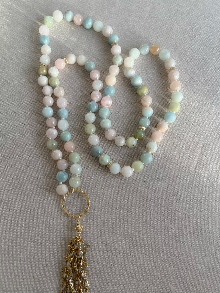 Morganite and Aquamarine Necklace with Tassel