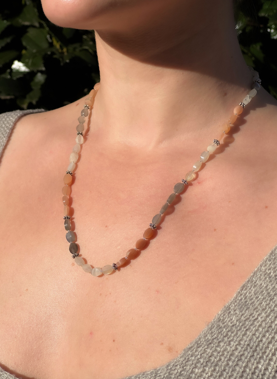 Moonstone Necklace with Silver Accents