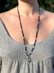 Black Spinel and Herkimer Diamond Necklace with Clear Quartz Pendant