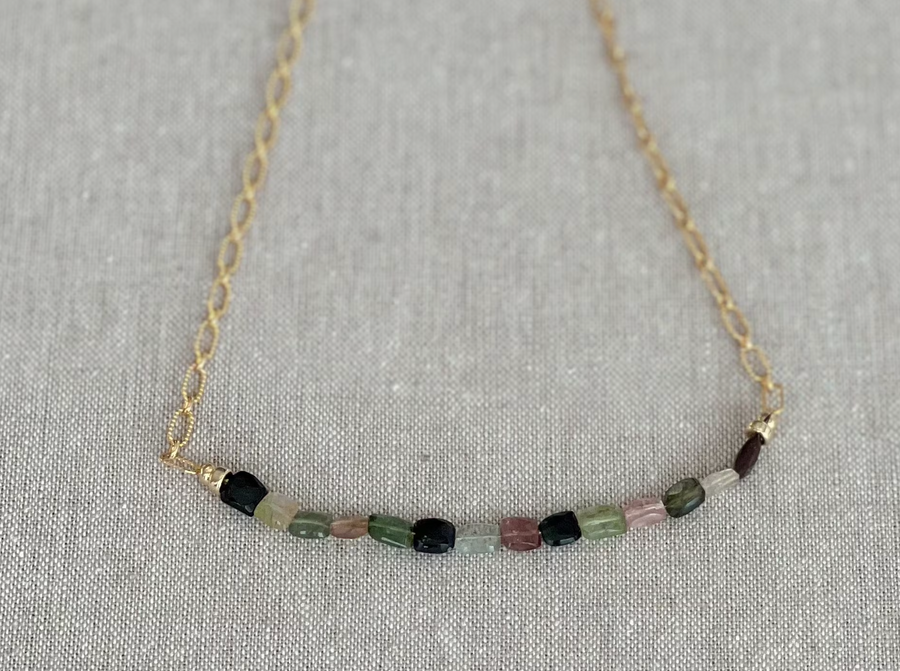 Tourmalines on Gold Filled Textured Paperclip Chain