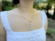 Aquamarine Station Necklace on Gold Filled Paperclip Chain