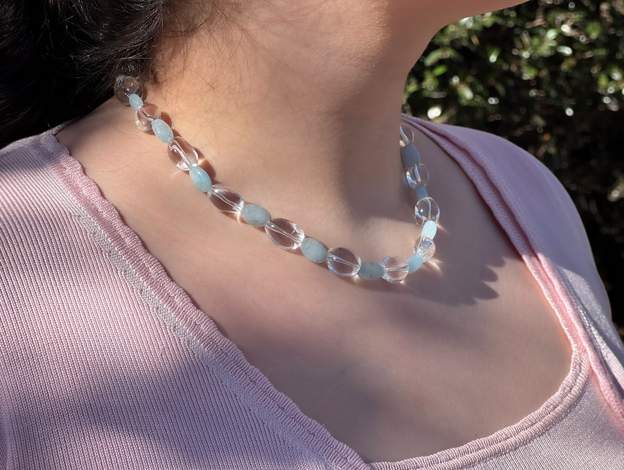 Aquamarine and Clear Quartz Necklace