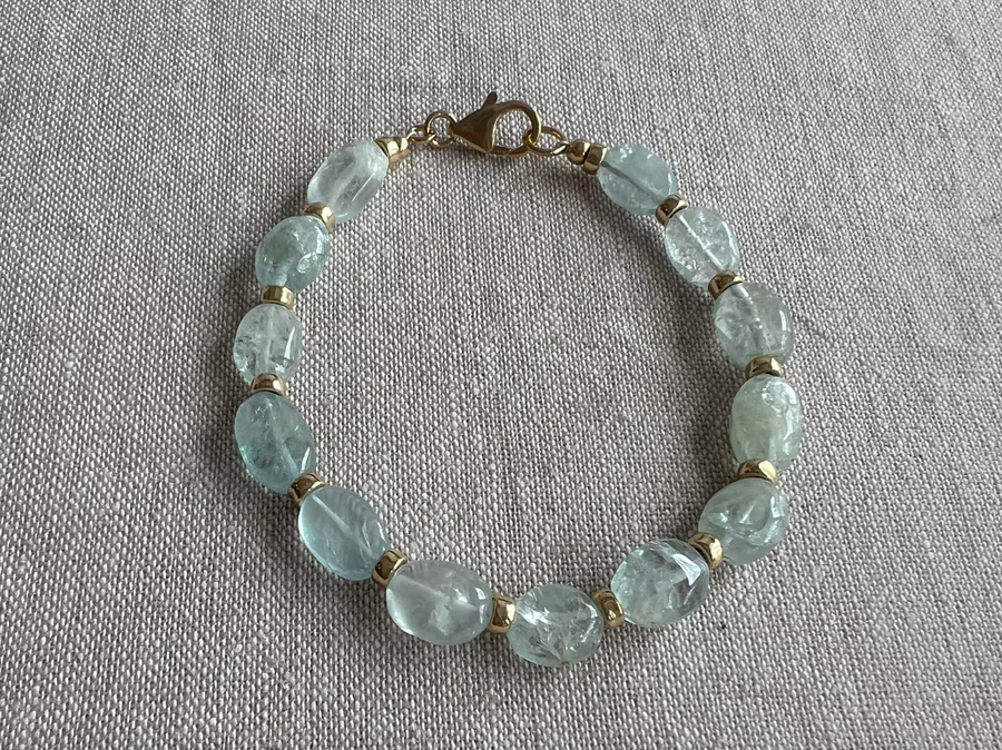 Aquamarine Bracelet with Gold Filled Accents