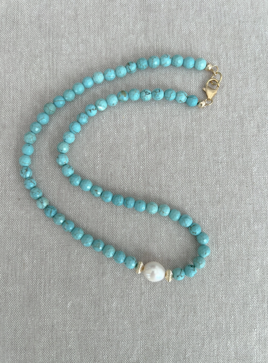 Turquoise Necklace with Freshwater Pearl