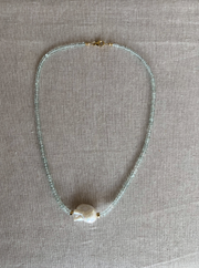Aquamarine Necklace with Baroque Pearl Accent