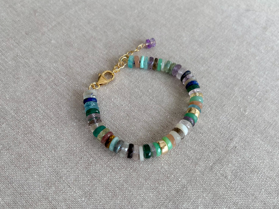 Mixed Gemstone Heishi Bracelet with Gold Accents