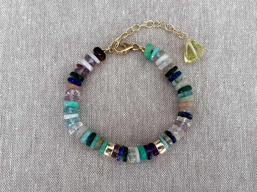 Mixed Gemstone Heishi Bracelet with Gold Accents