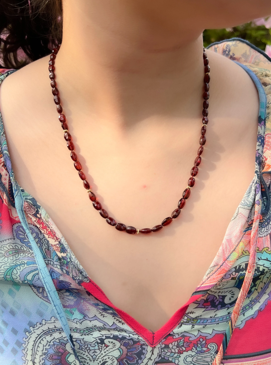 Garnet Ovals Necklace with Gold Accents