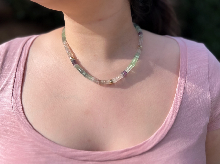 Heishi Fluorite Necklace with Gold Accents