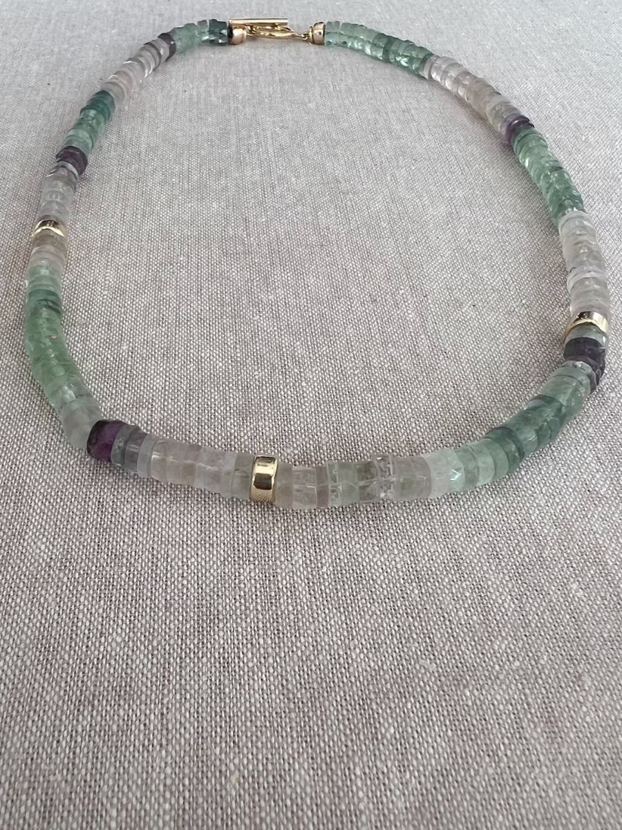 Heishi Fluorite Necklace with Gold Accents