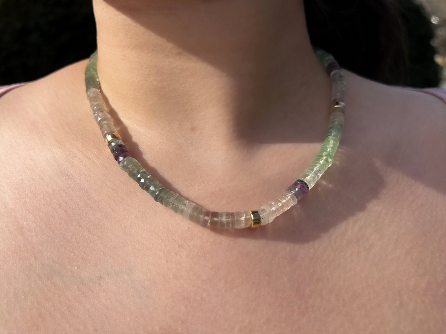 Heishi Fluorite Necklace with Gold Accents