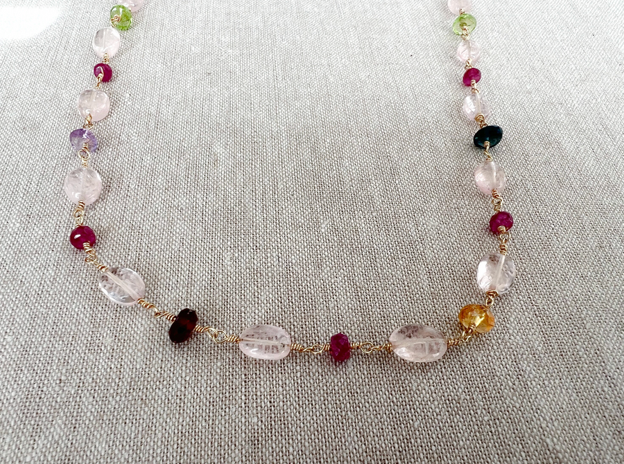 Morganite and Multi Gemstone Necklace