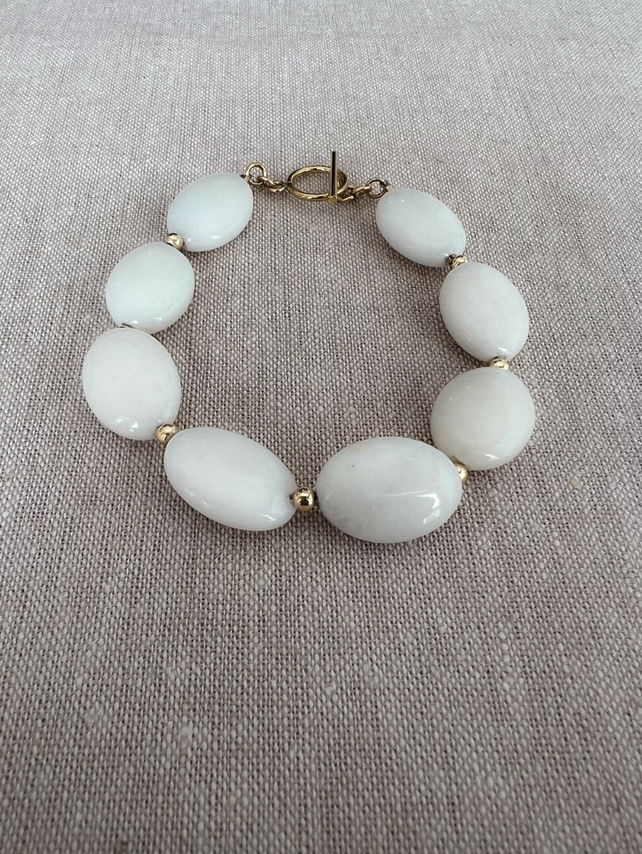 White Jade Bracelet with 14K Gold Filled Accents