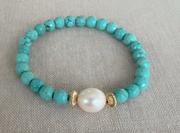 Turquoise Bracelet with Freshwater Rice Pearl Accent