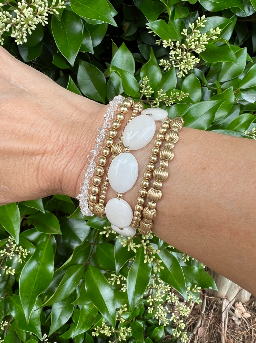 White Jade Bracelet with 14K Gold Filled Accents