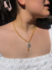 Yellow Aquamarine Necklace with Druzy Pendant