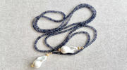 Iolite Lariat Multi Way Necklace with Baroque Pearl Ends