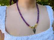 Amethyst Necklace with Lemon Quartz Accents and Pave Diamond Pendant