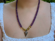 Amethyst Necklace with Lemon Quartz Accents and Pave Diamond Pendant