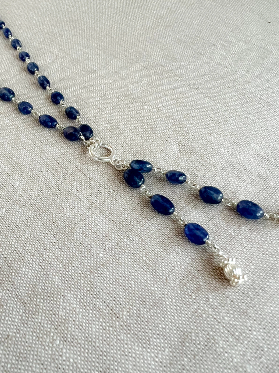 Sapphire and Sterling Silver Lariat Style Necklace