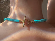 Sleeping Beauty Turquoise Heishi Necklace with Baroque Pearl Accent