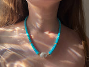Sleeping Beauty Turquoise Heishi Necklace with Baroque Pearl Accent