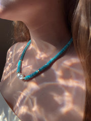 Sleeping Beauty Turquoise Heishi Necklace with Baroque Pearl Accent
