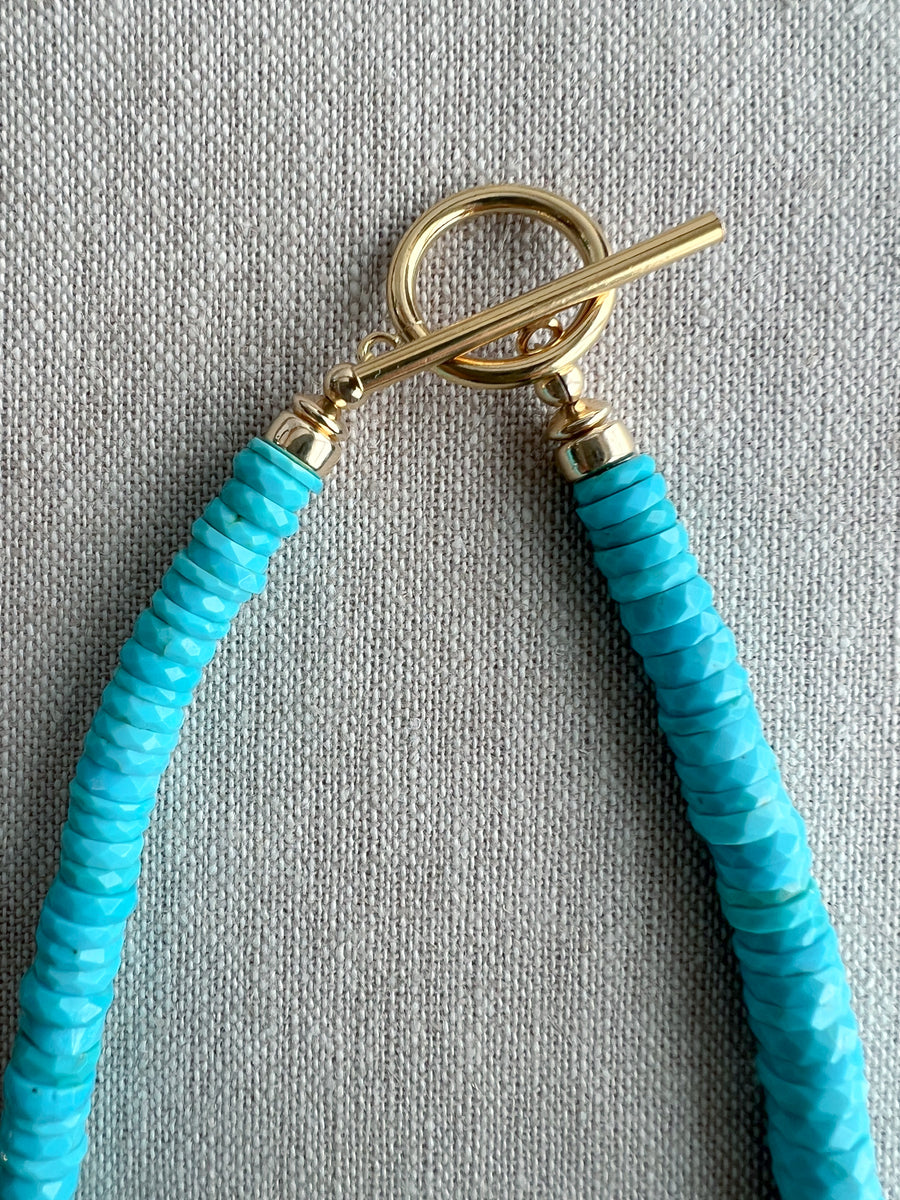 Sleeping Beauty Turquoise Heishi Necklace with Baroque Pearl Accent