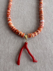 Spiny Oytster Shell Neclace with Italian Red Coral Pendant