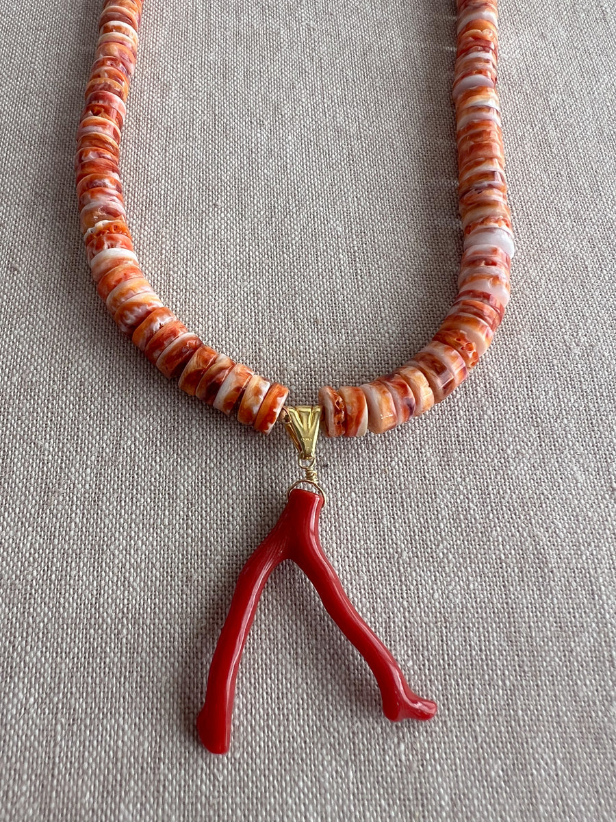Spiny Oytster Shell Neclace with Italian Red Coral Pendant