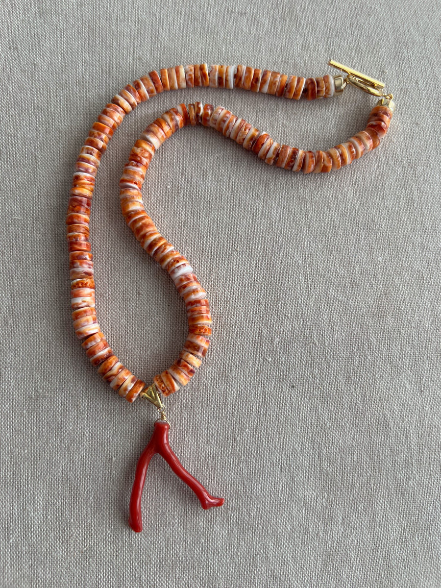 Spiny Oytster Shell Neclace with Italian Red Coral Pendant