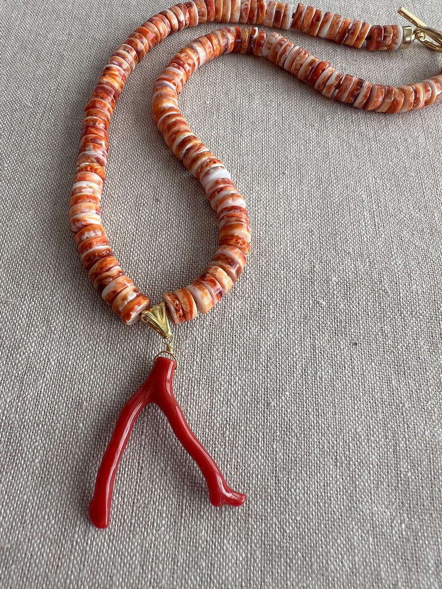 Spiny Oytster Shell Neclace with Italian Red Coral Pendant