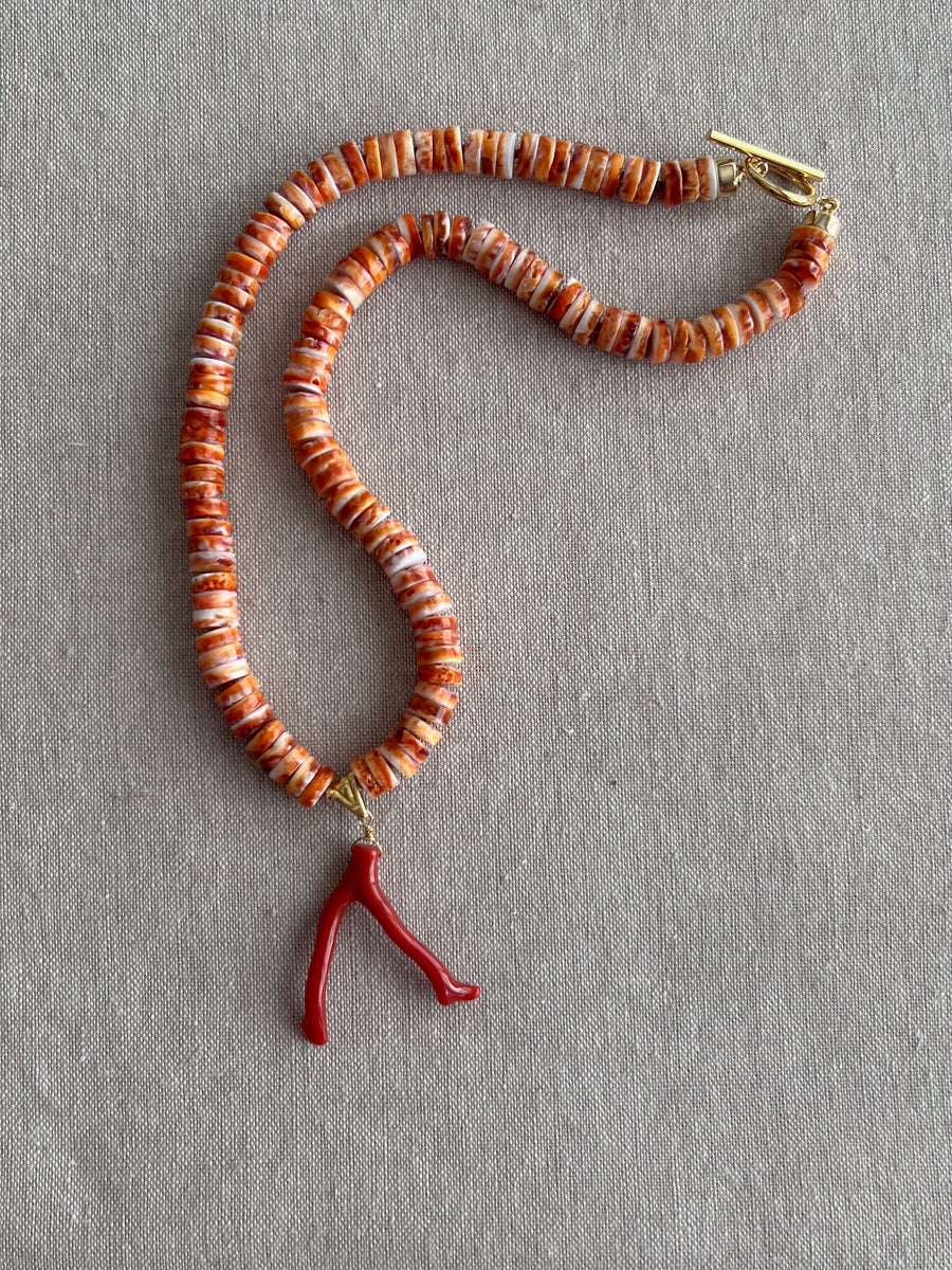 Spiny Oytster Shell Neclace with Italian Red Coral Pendant