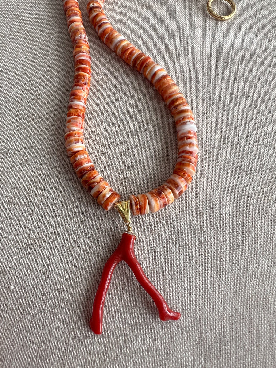 Spiny Oytster Shell Neclace with Italian Red Coral Pendant