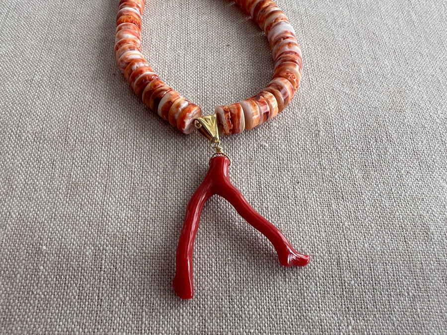 Spiny Oytster Shell Neclace with Italian Red Coral Pendant