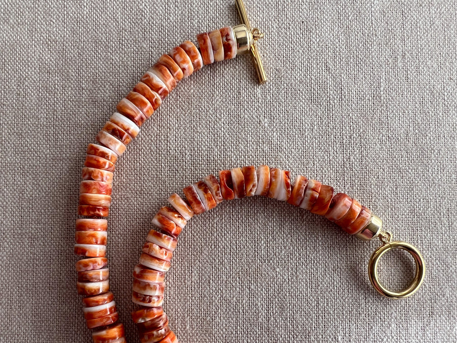 Spiny Oytster Shell Neclace with Italian Red Coral Pendant