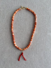 Spiny Oytster Shell Neclace with Italian Red Coral Pendant