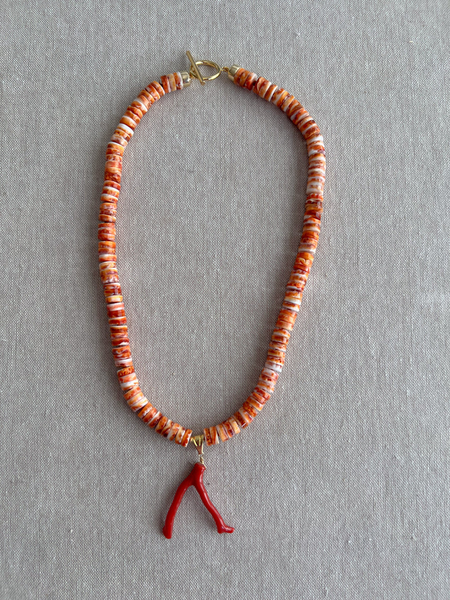 Spiny Oytster Shell Neclace with Italian Red Coral Pendant