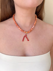Spiny Oytster Shell Neclace with Italian Red Coral Pendant