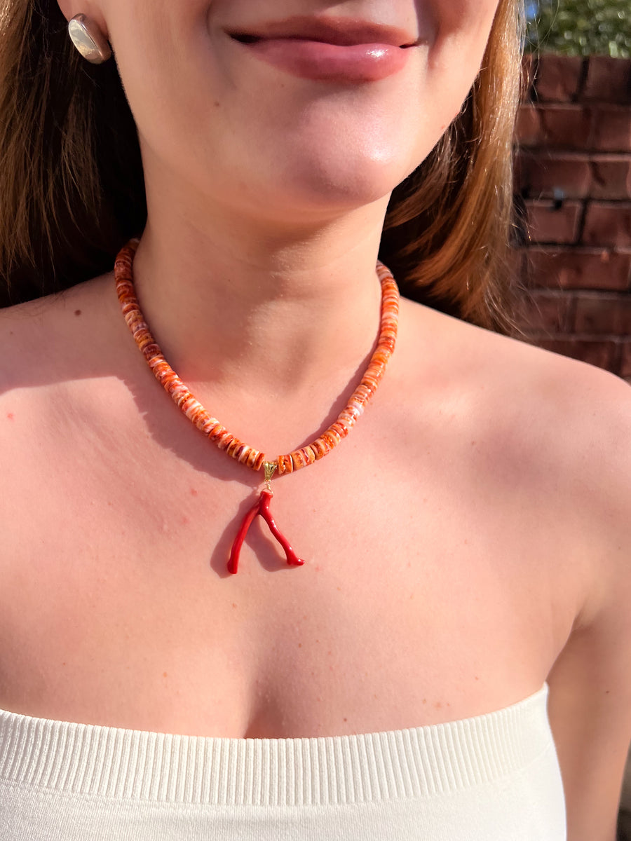Spiny Oytster Shell Neclace with Italian Red Coral Pendant