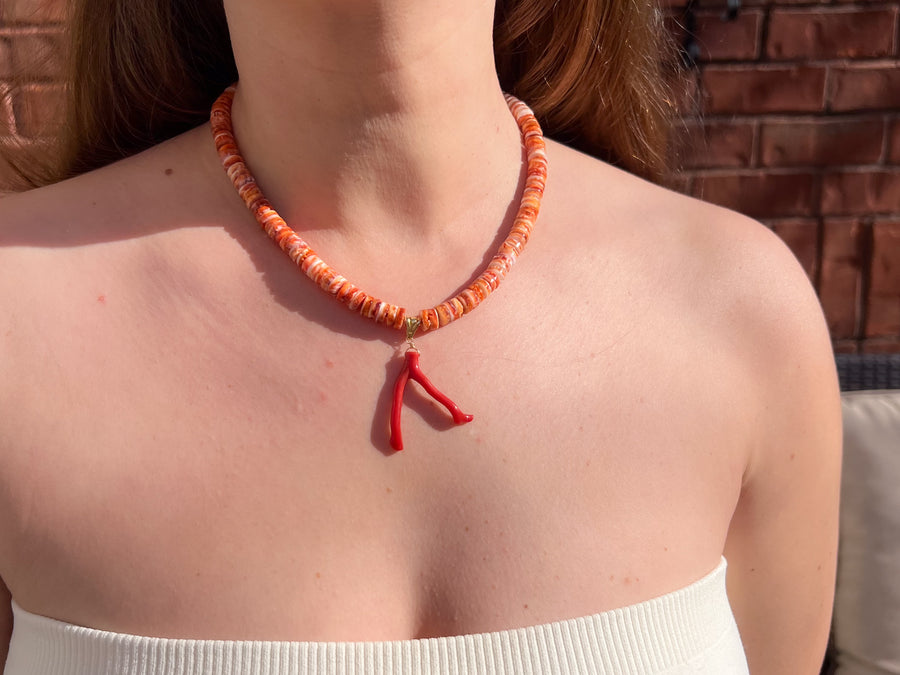 Spiny Oytster Shell Neclace with Italian Red Coral Pendant
