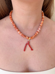 Spiny Oytster Shell Neclace with Italian Red Coral Pendant