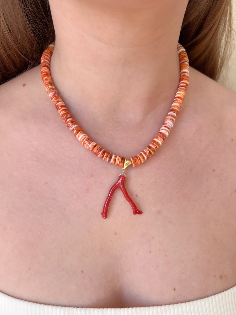Spiny Oytster Shell Neclace with Italian Red Coral Pendant