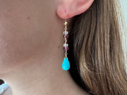 Turquoise and Rhodolite Dangle Earrings