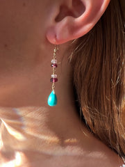 Turquoise and Rhodolite Dangle Earrings
