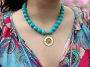 Turquoise Choker Necklace with Compass Pendant